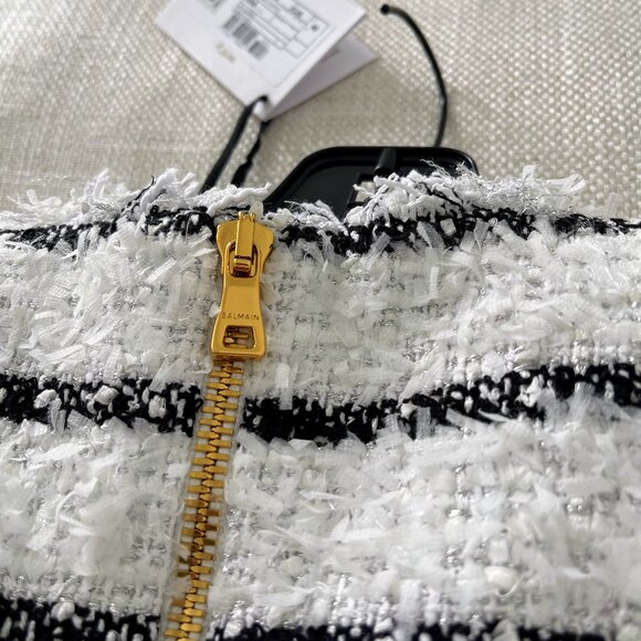 NEW WITH TAGS!!! BALMAIN Striped Tweed Minidress WHITE/BLACK Size 40FR 8US - Picture 7 of 11